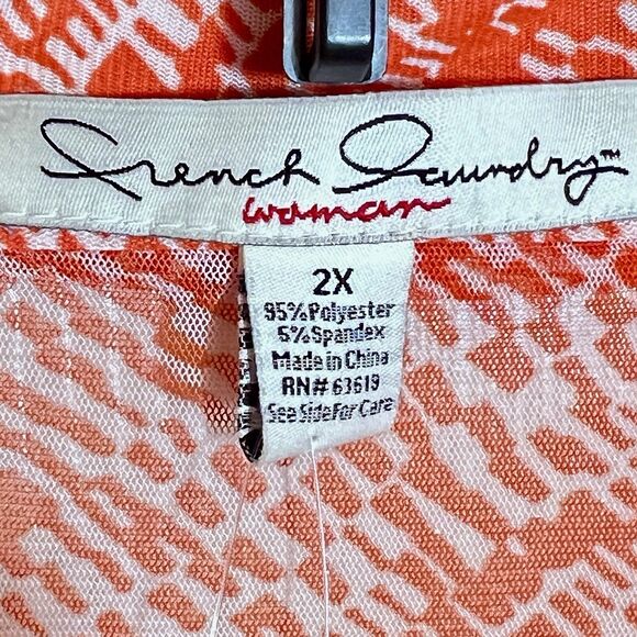 French Connection Sheer Top Blouse  With Tank Sz 2X Orange White Roll Tab Sleeve - Picture 8 of 8